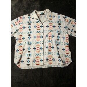 Women's Vintage Cascais White Aztec Southwestern Blouse NO SIZE Tribal HOLE